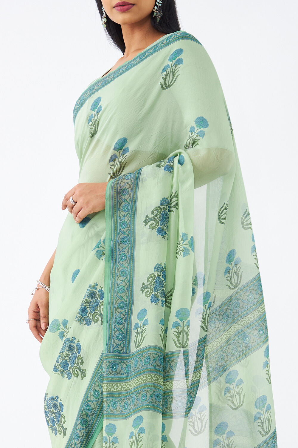 Green Viscose Organza Printed Saree image number null