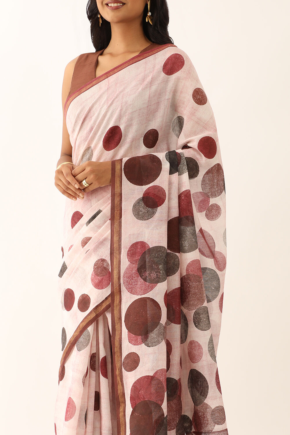 Light Pink Pure Silk Cotton Block Printed Saree image number null