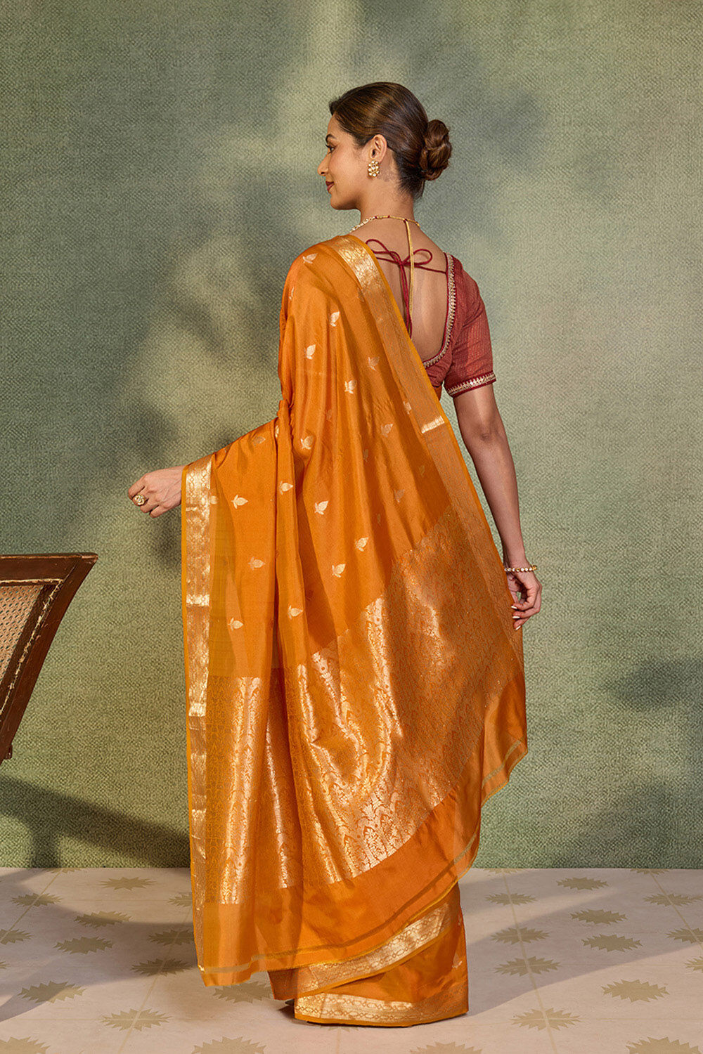 Dark Orange Silk Viscose Cutwork Banaras  Saree image number null