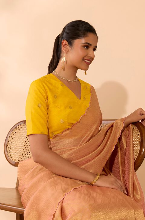 Yellow Viscose Brocade Blouse