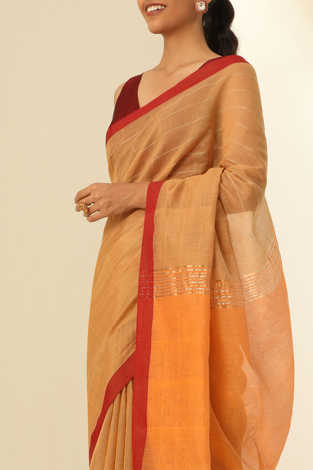Orange Pure Silk Cotton Woven Bengali Saree image number null