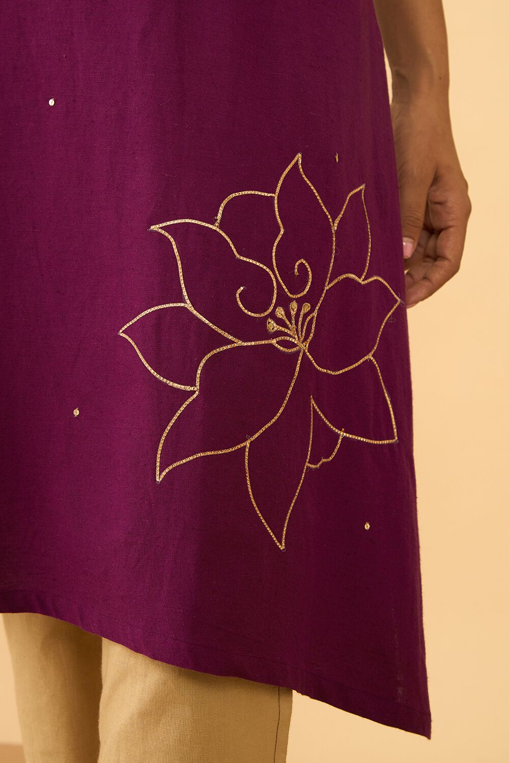 Violet Viscose Cotton Embroidered Kurta image number null