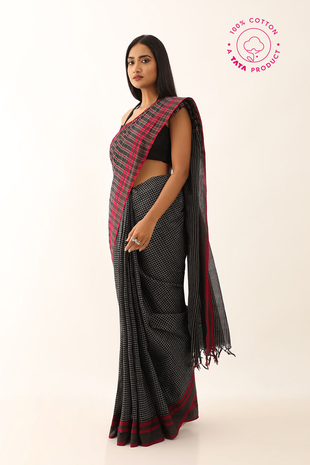 Black Pure Cotton Woven Narayanpet Saree image number null