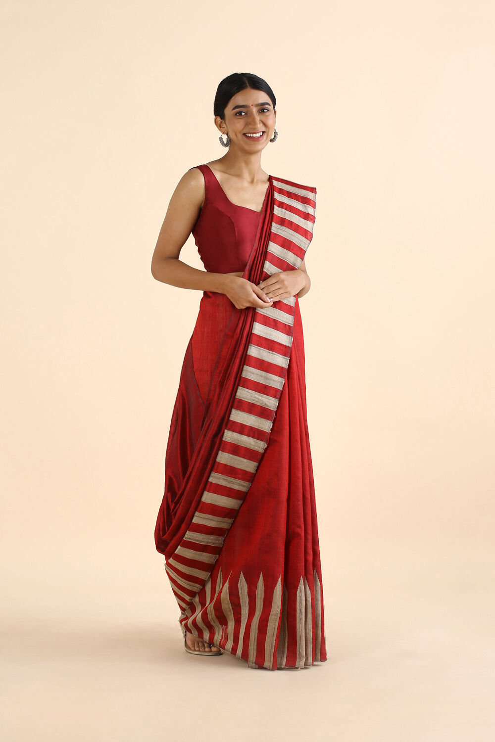 Dark Red Pure Silk Woven Saree image number null
