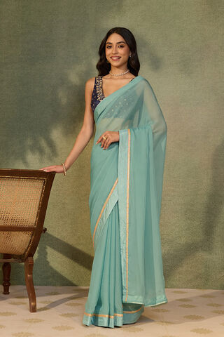 Light Blue Viscose Organza Woven Saree thumbnail image number null