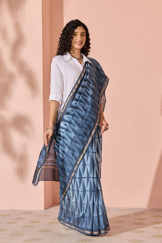 Dark Blue Tie & Dye Shibori Pure Silk Cotton Rajasthan Saree thumbnail image number null