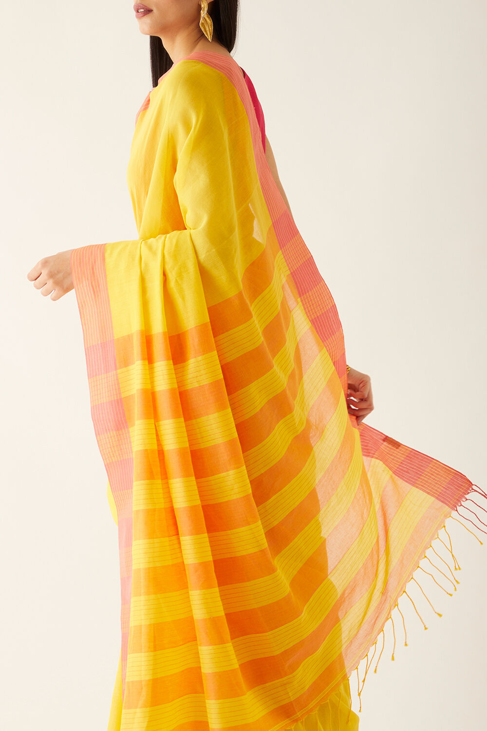 Yellow Pure Cotton Bengal Saree image number null