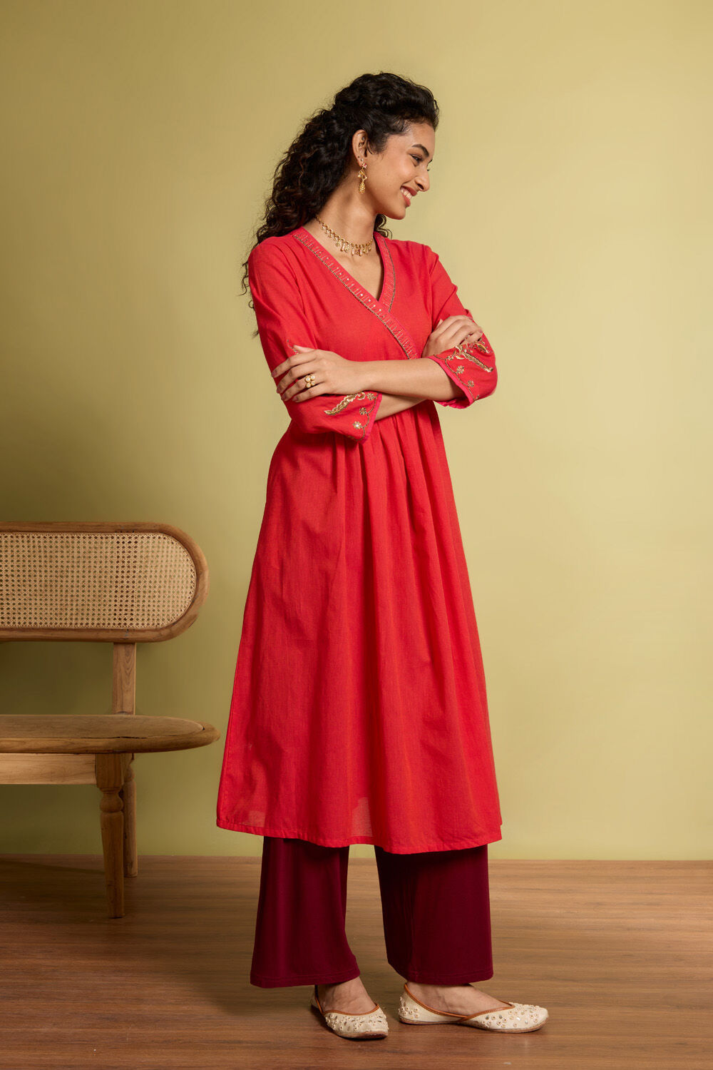 Pink Embroidered Pure Cotton Kurta image number null