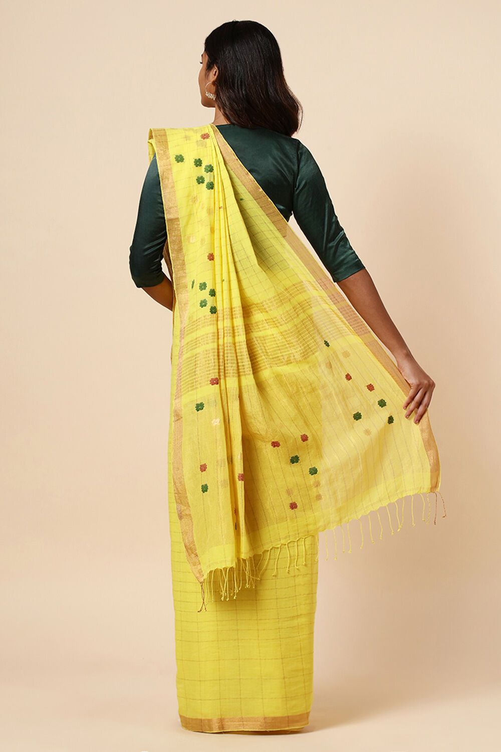 Light Yellow Cotton Pure Khadi Jamdani Saree image number null