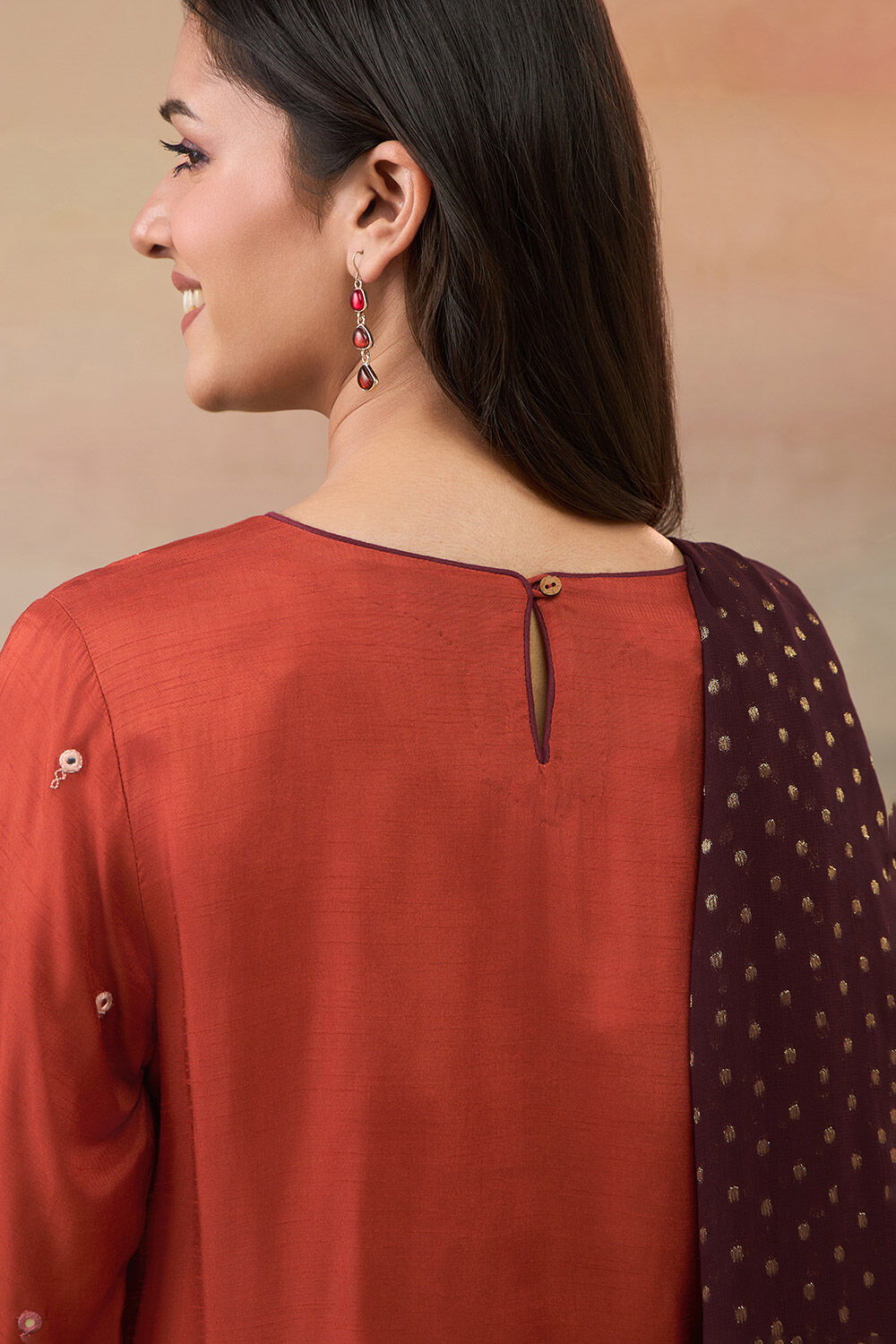 Dark Orange Pure Viscose Embroidered Kurta Set image number null