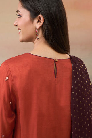 Dark Orange Pure Viscose Embroidered Kurta Set thumbnail image number null
