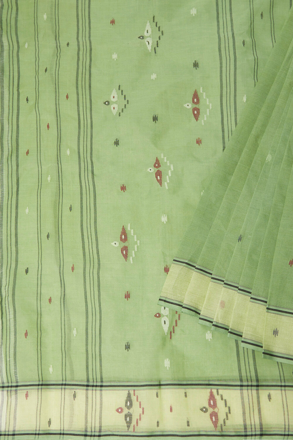 Green Pure Cotton Bengal Saree image number null