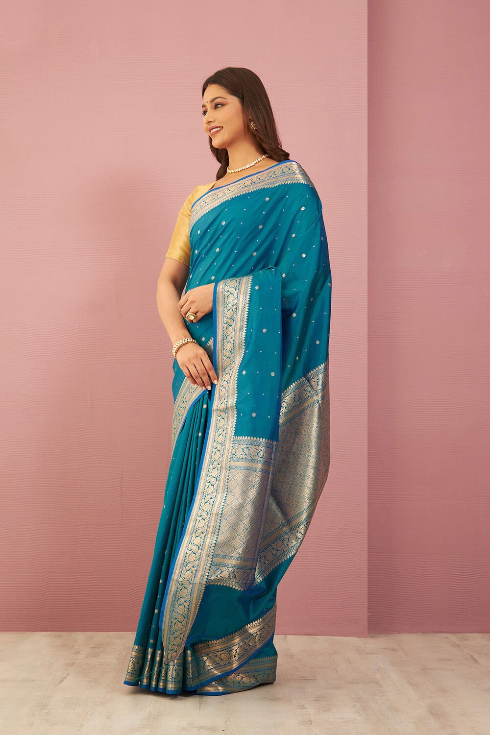 Blue Pure Silk Cutwork Banaras Saree image number null