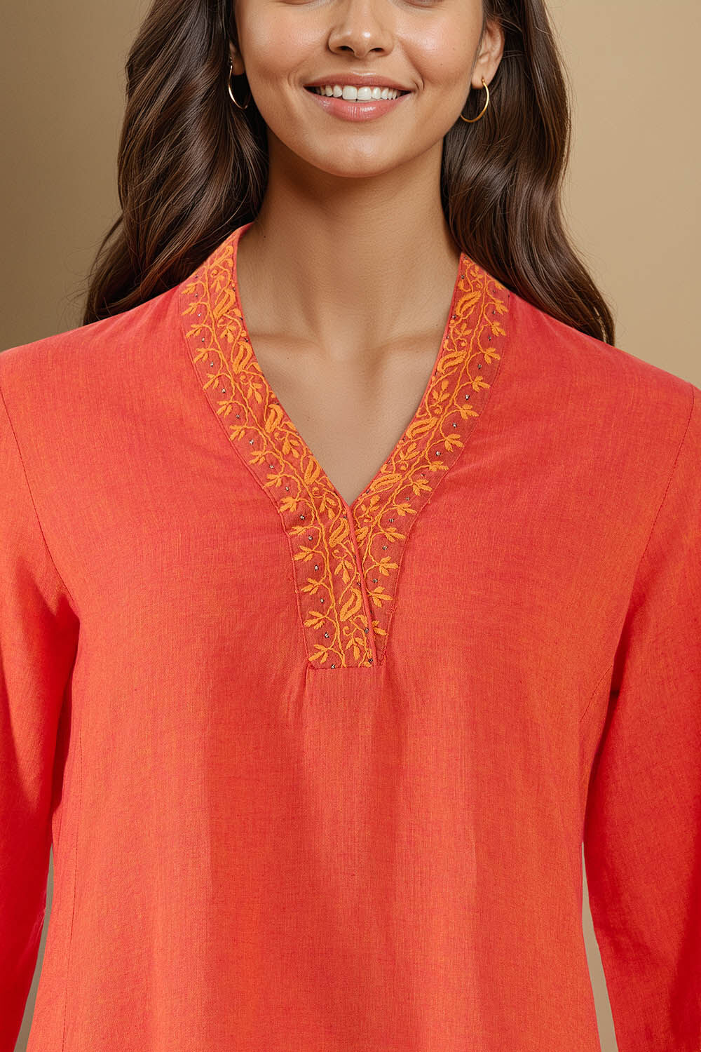 Orange Chikankari Pure Cotton Kurta image number null
