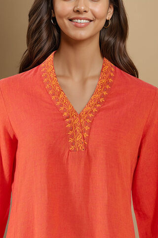 Orange Chikankari Pure Cotton Kurta thumbnail image number null