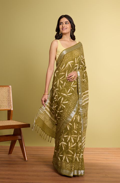 Light Green Rajasthan Viscose Cotton Dabu Saree