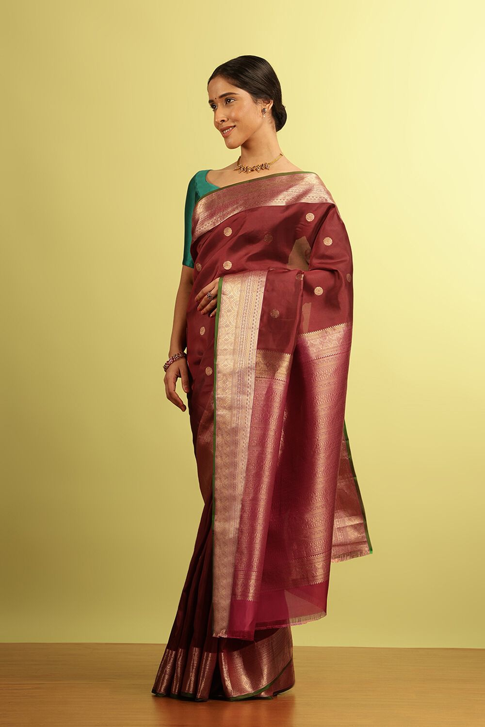 Brown Woven Silk Viscose Saree image number null