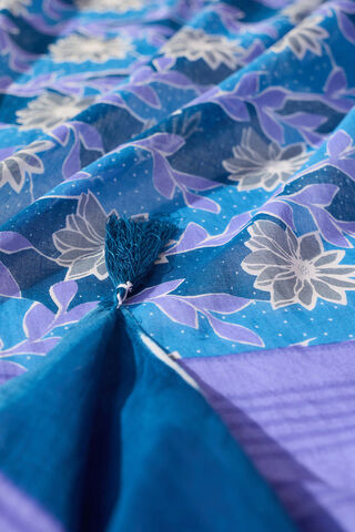 Blue Bengal Screen Printed Pure Cotton Mulmul Saree thumbnail image number null