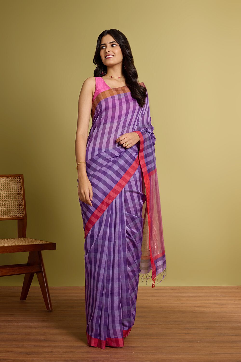 Purple Woven Pure Silk Cotton Maheshwari Saree image number null