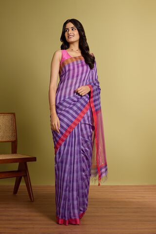 Purple Woven Pure Silk Cotton Maheshwari Saree image number