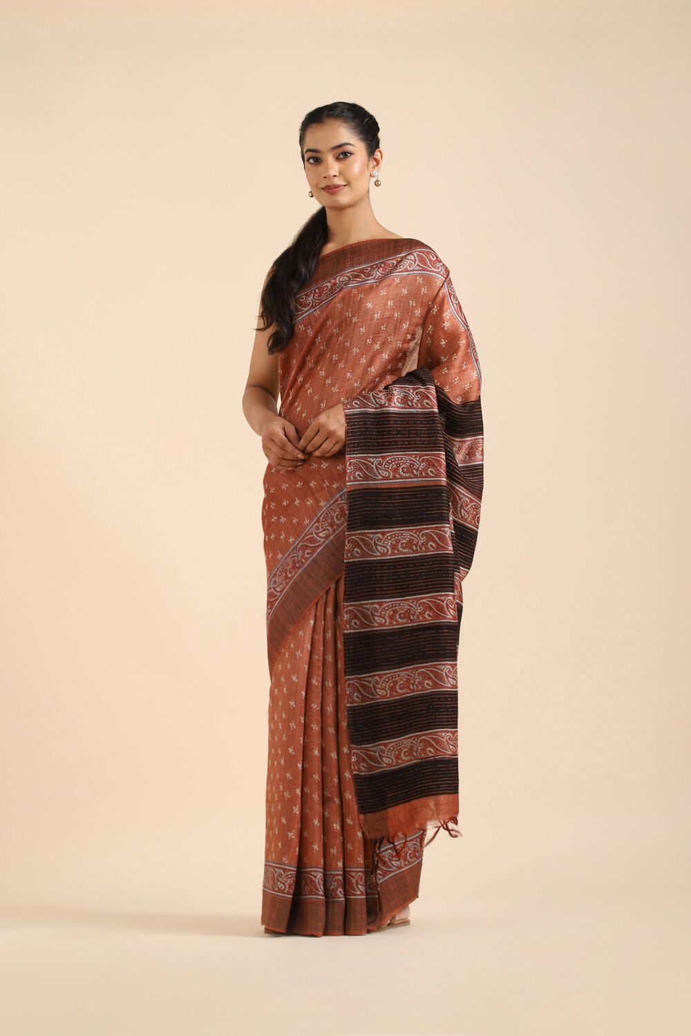 Brown Pure Tussar Printed Saree image number null