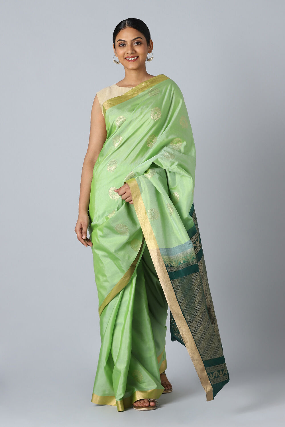 Light Green Pure Silk Tencel South Saree image number null