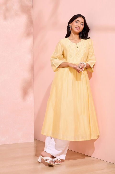 Light Orange Pure Silk Cotton Chikankari Kurta