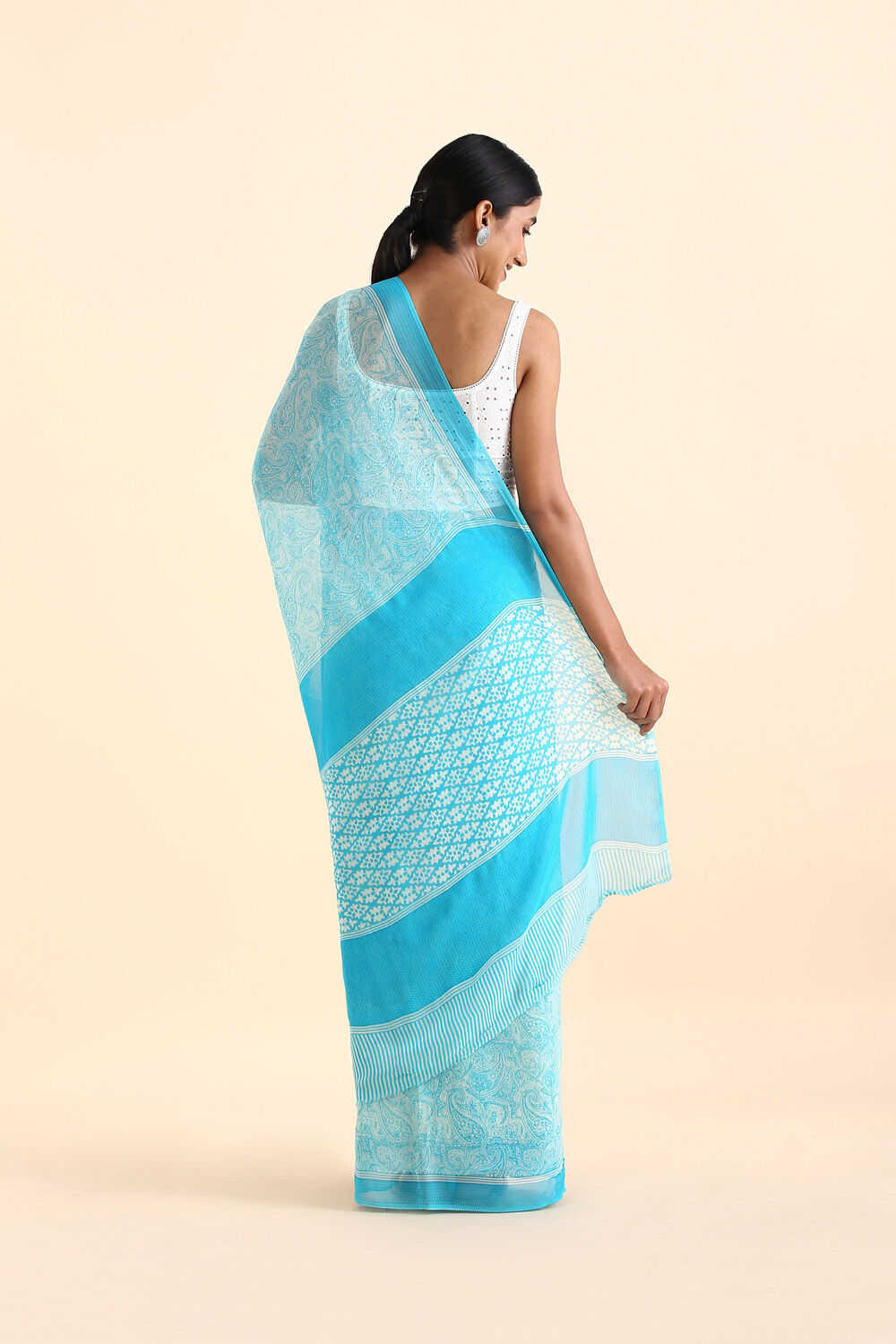 Blue Viscose Georgette Printed Saree image number null