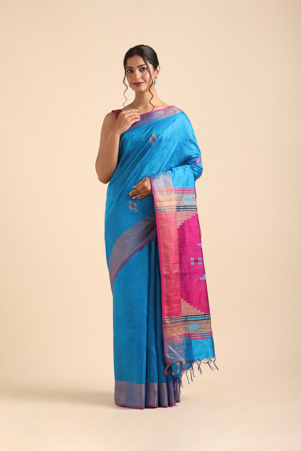 Blue Pure Tussar Silk Bhagalpuri Saree image number null