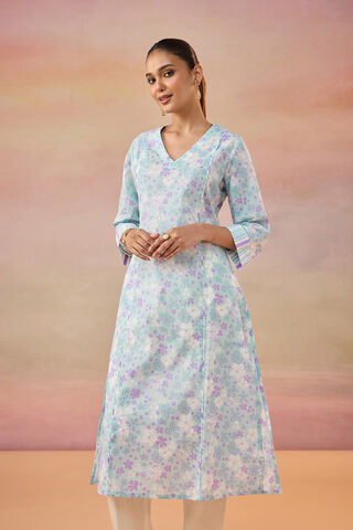 Blue Screen Printed  Pure Cotton Kurta thumbnail image number null