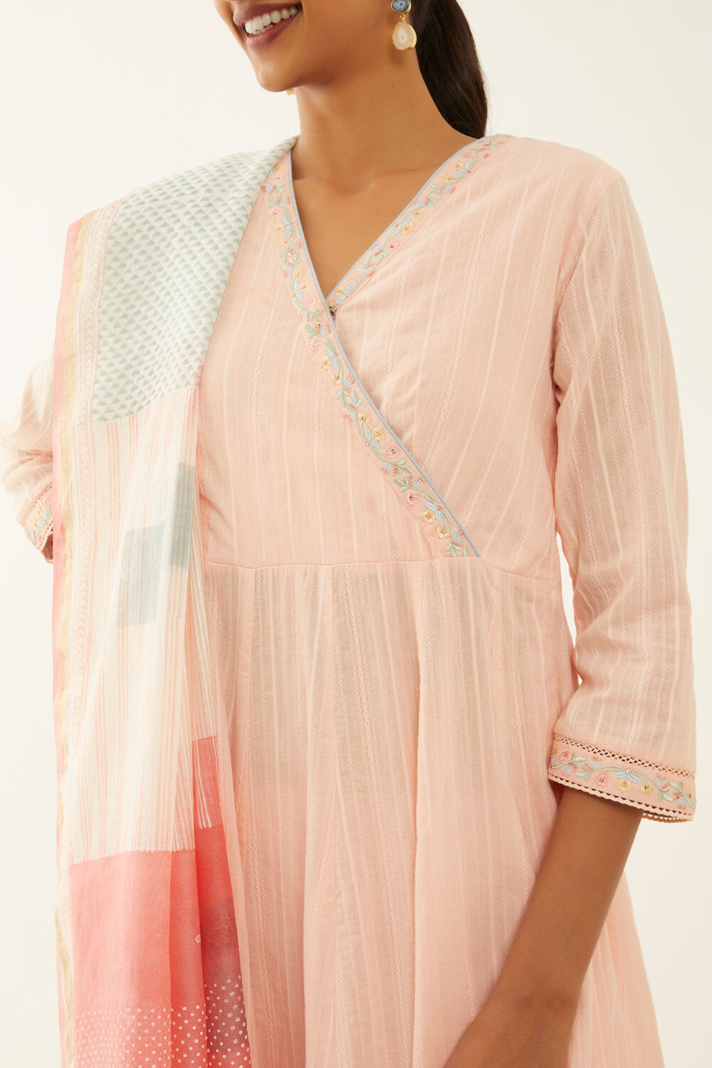 Light Pink Cotton Block Printed Kurta Set image number null