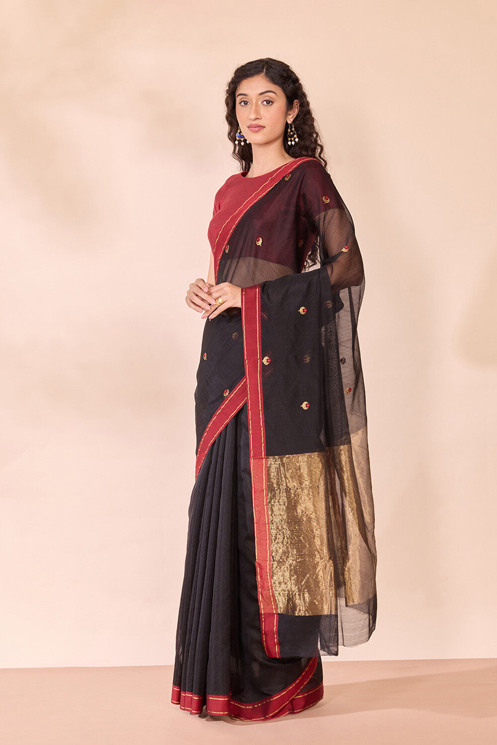 Black Eknaliya Pure Silk Cotton Chanderi Saree image number null