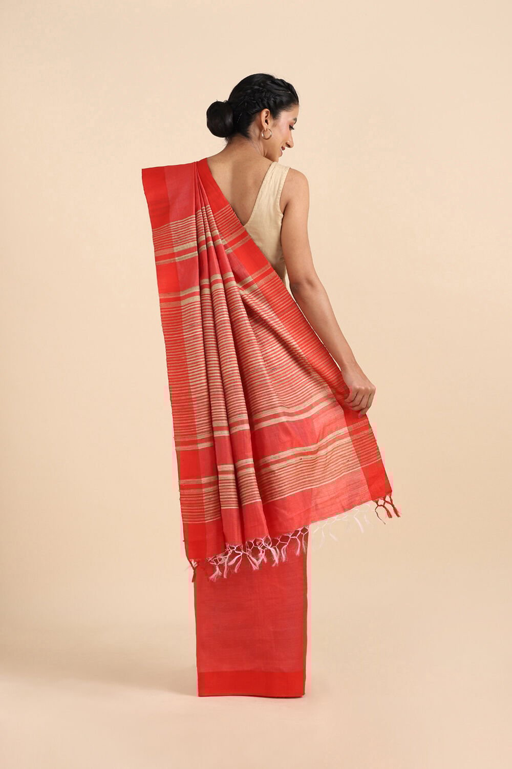 Orange Silk Viscose Bhagalpuri Saree image number null