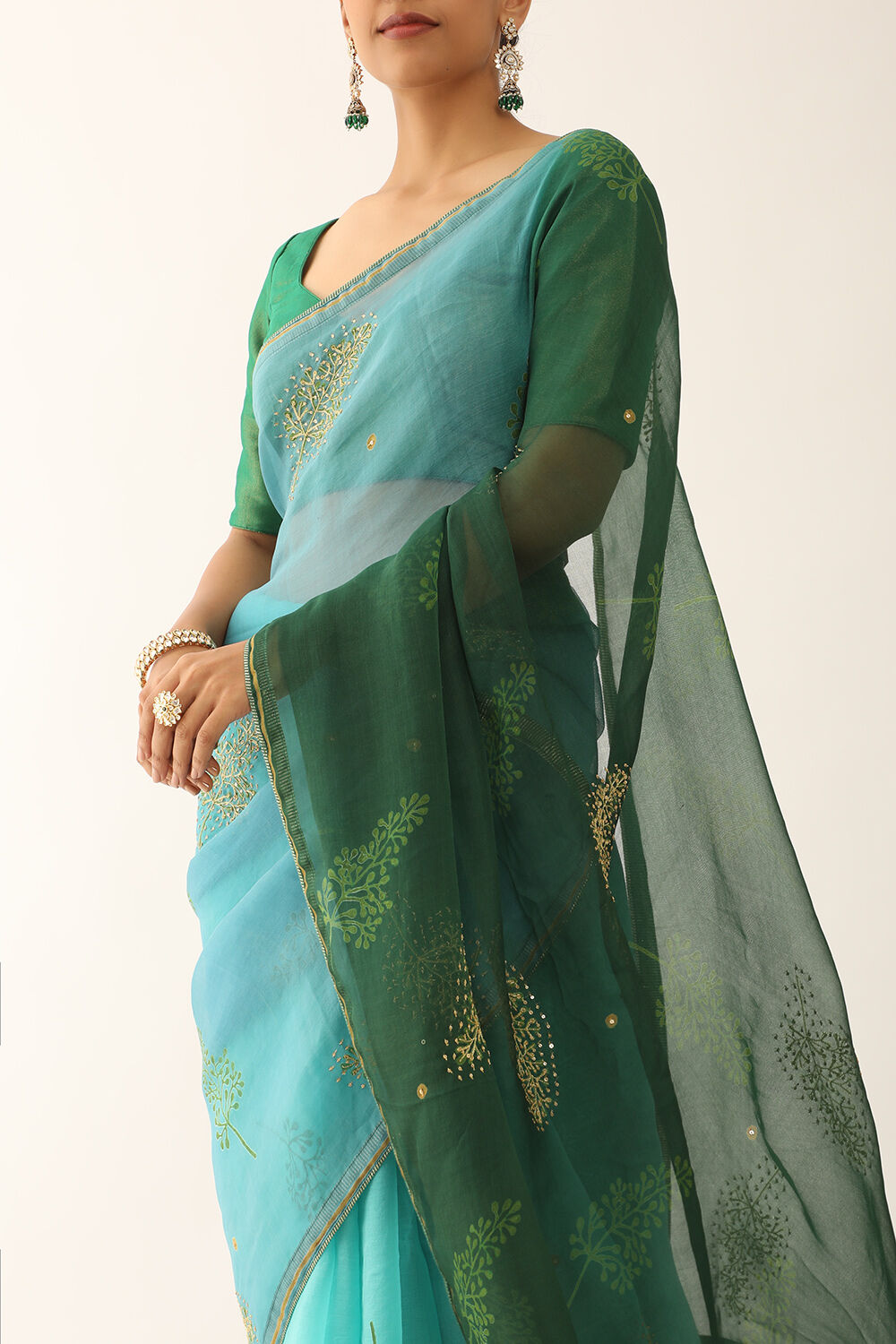 Blue Pure Silk Organza Hand Painted Saree image number null