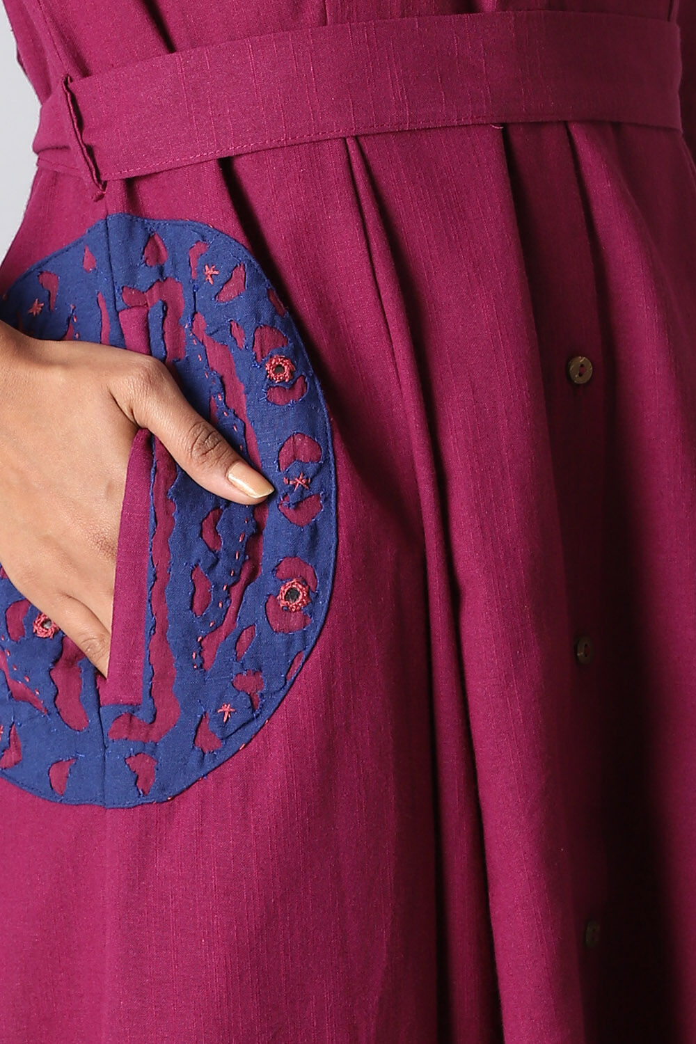 Dark Pink Cotton Applique Kurta image number null
