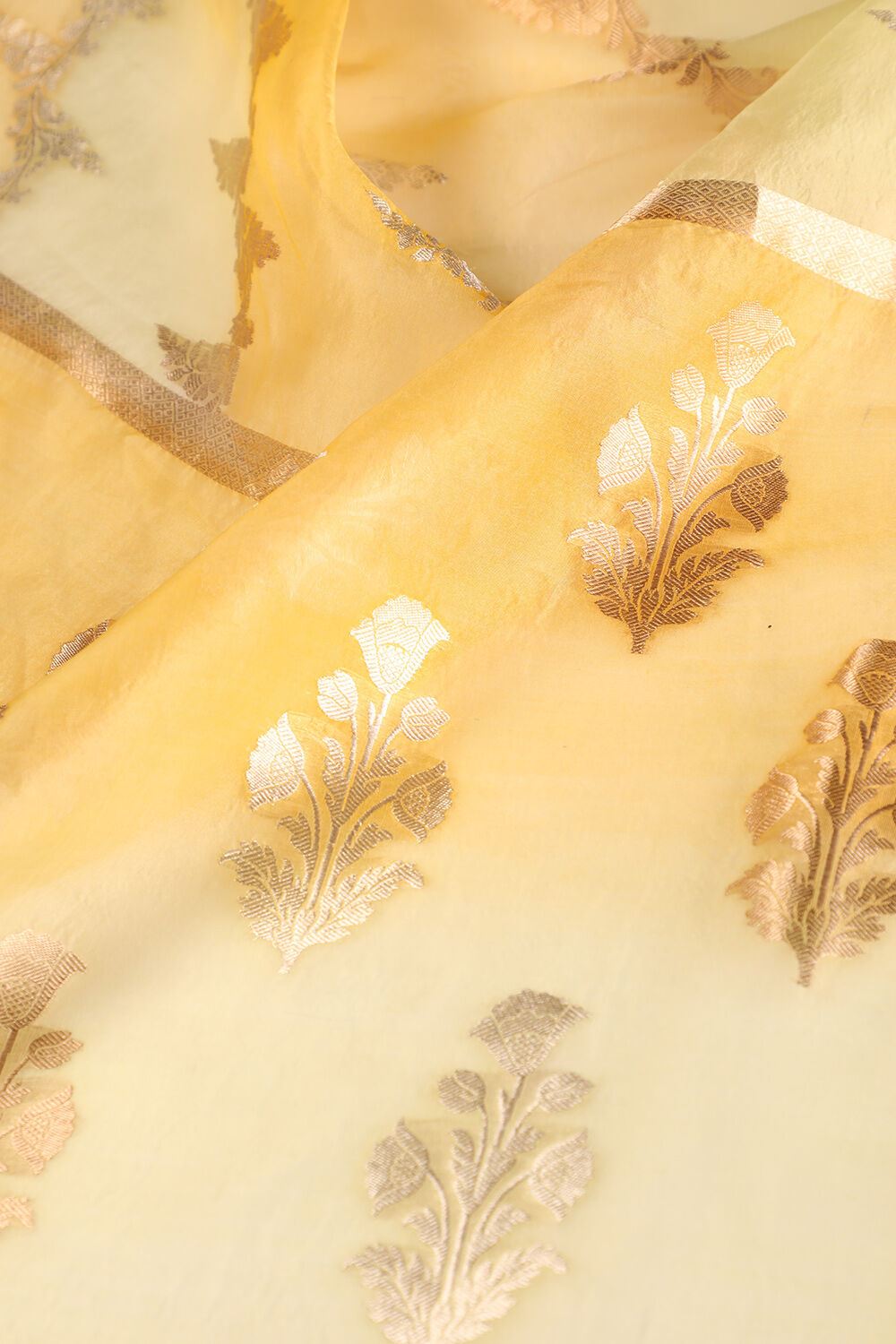 Yellow Pure Silk Organza Kadwa Banarasi Saree image number null
