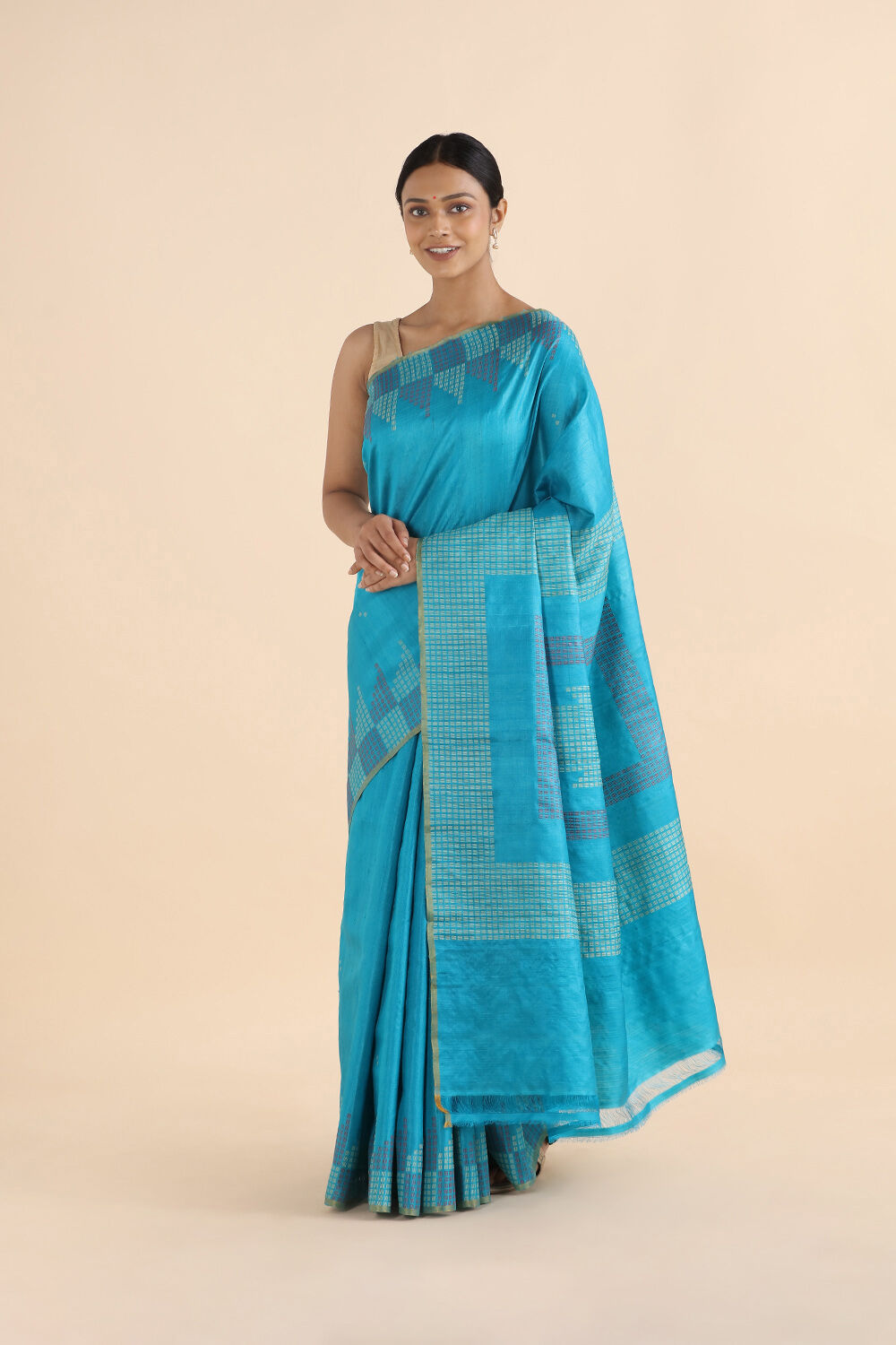 Light Pure Blue Tussar Woven Saree image number null