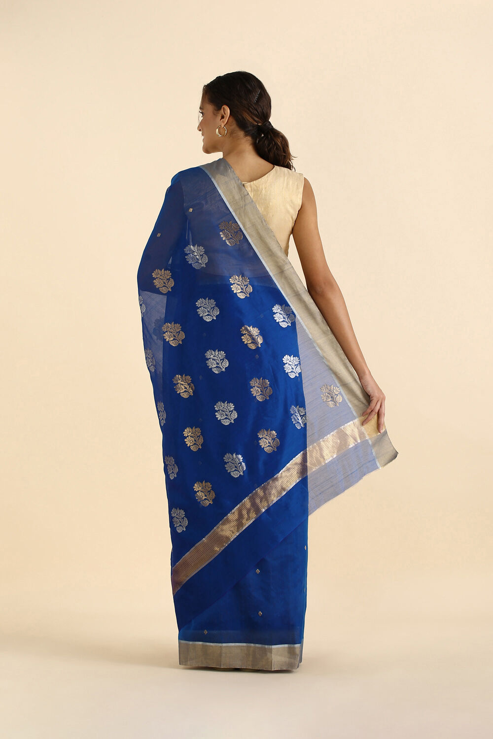 Blue Pure Silk Cotton Chanderi Saree image number null