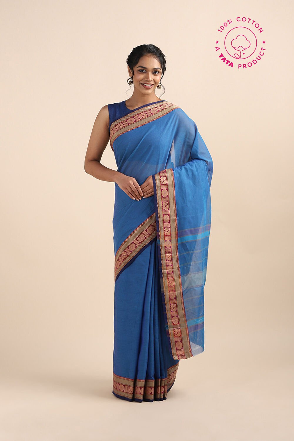 Blue Pure Cotton South Saree image number null