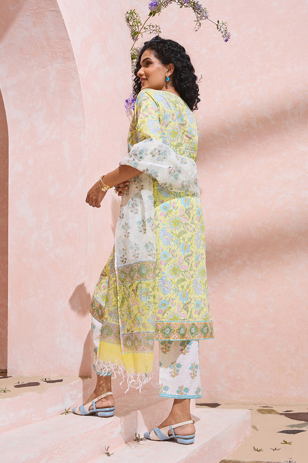 Yellow Screen Printed Pure Cotton Kurta Set image number null