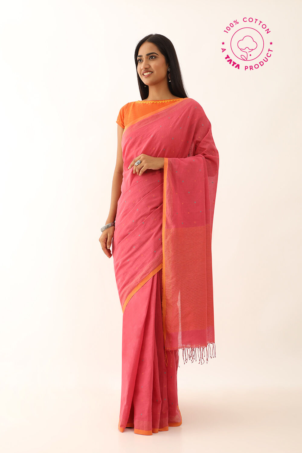 Pink Pure Cotton Bengal Jamdani Saree image number null