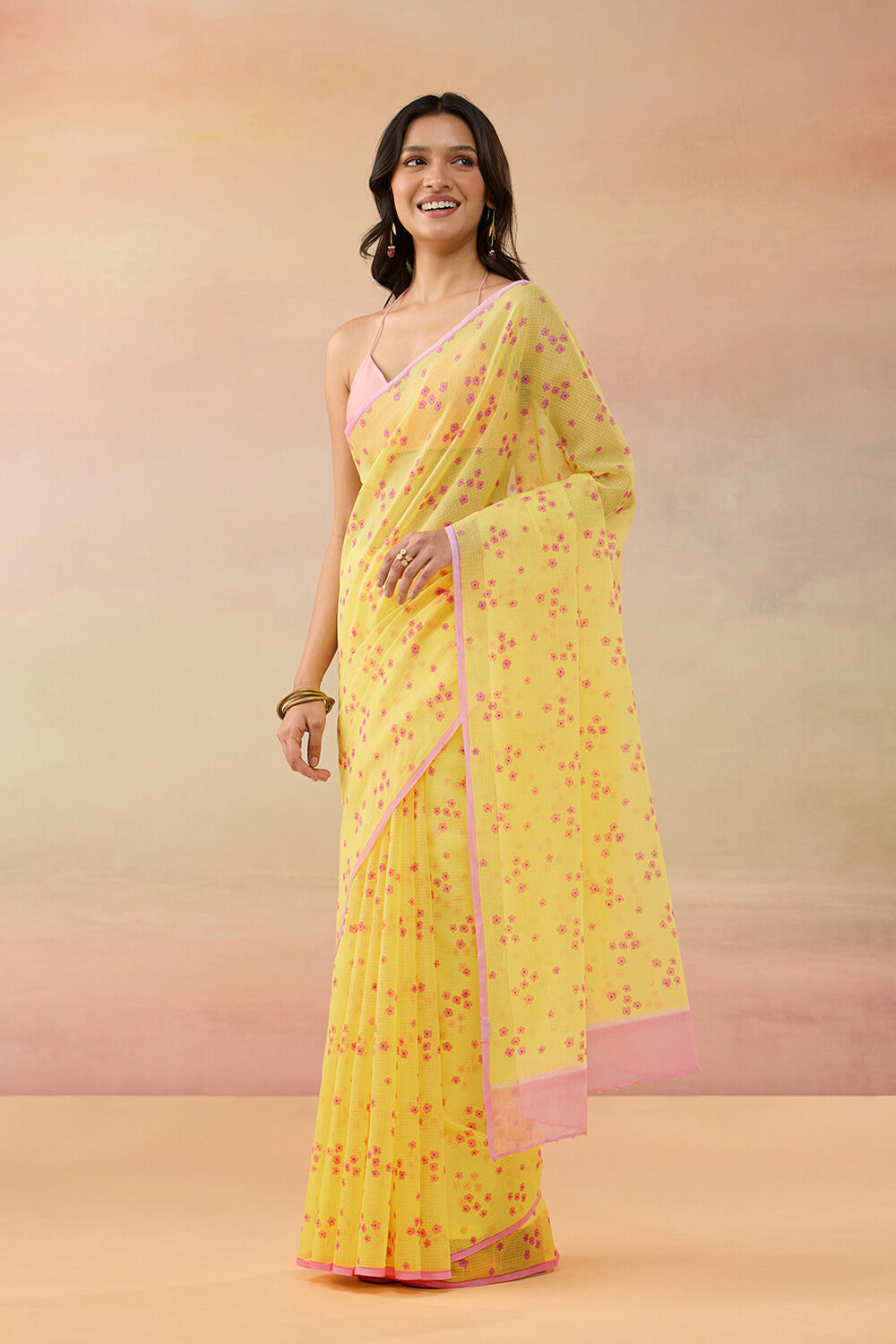 Light Yellow Bengal Pure Cotton Kota Screen Printed  Saree image number null