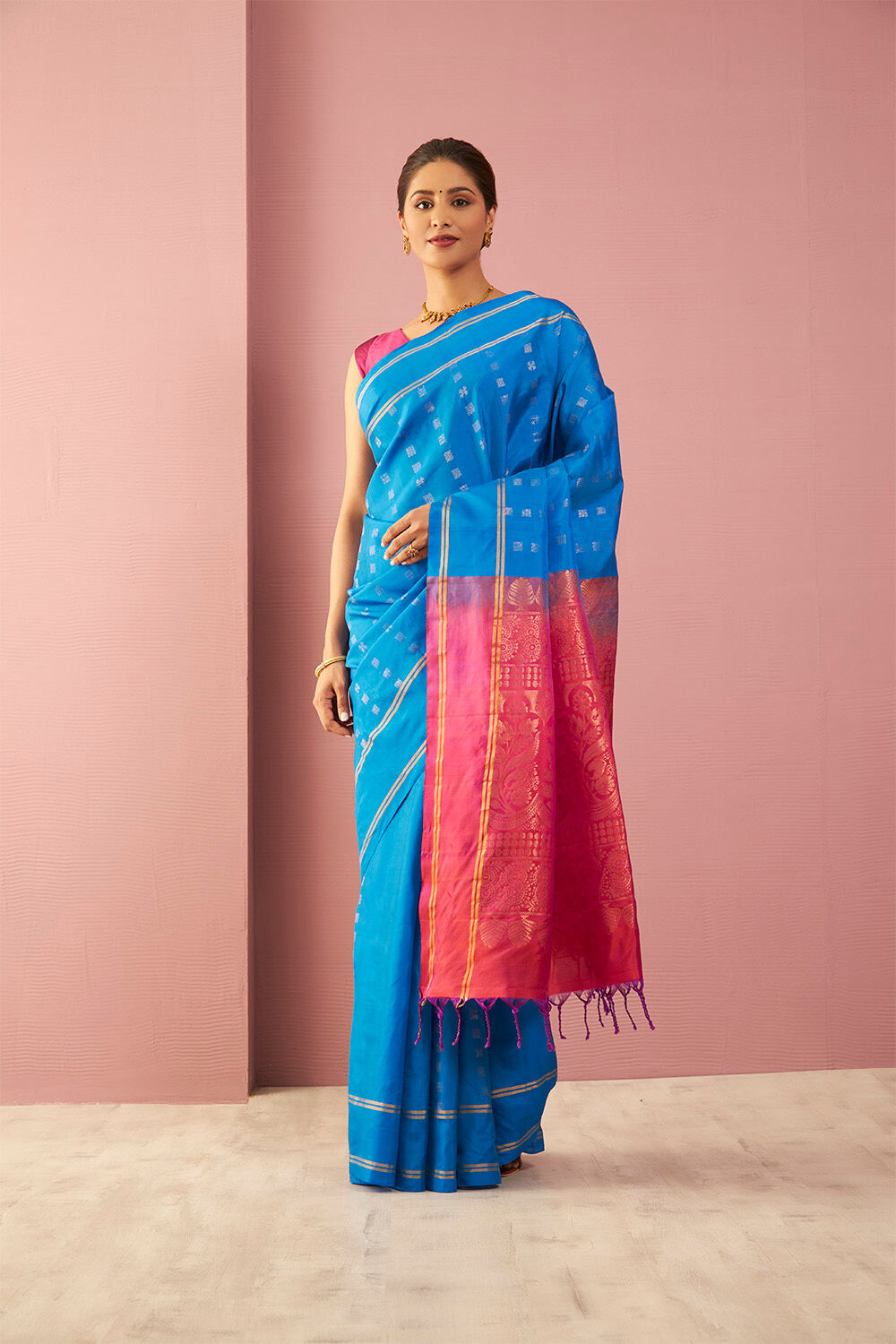 Blue Woven Pure Soft Silk Saree image number null