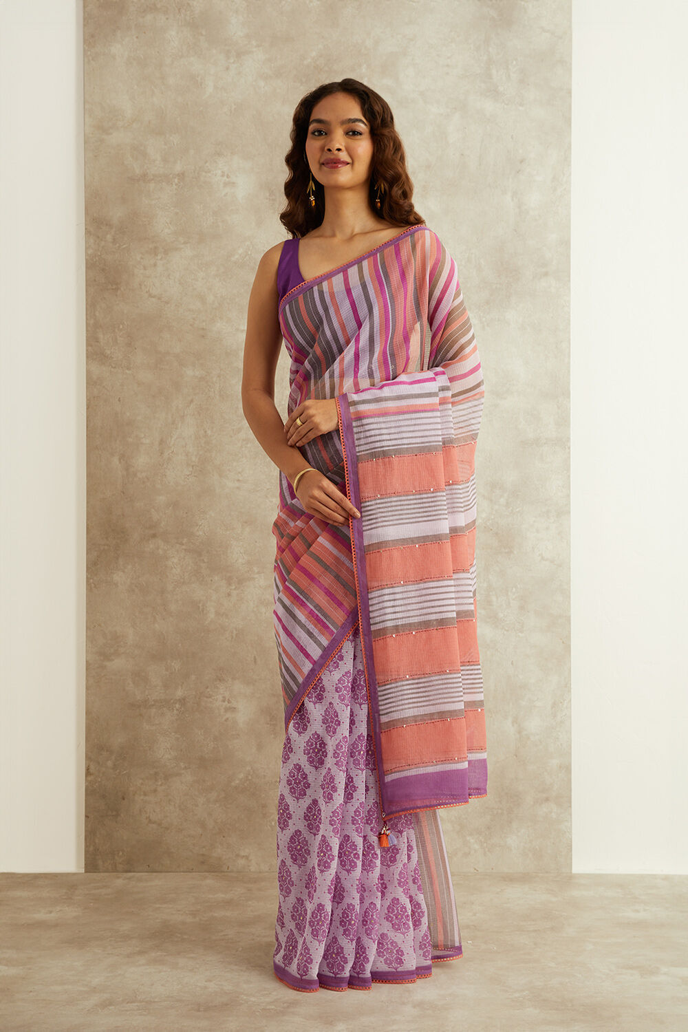 Violet Screen Printed Pure Kota Bengal Saree image number null