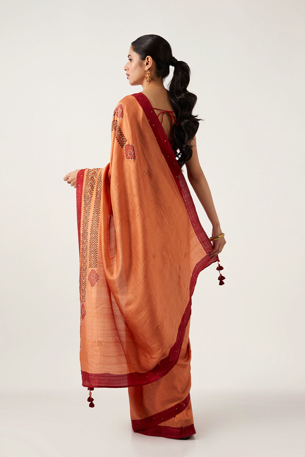 Orange Pure Silk Hand Paint Saree image number null