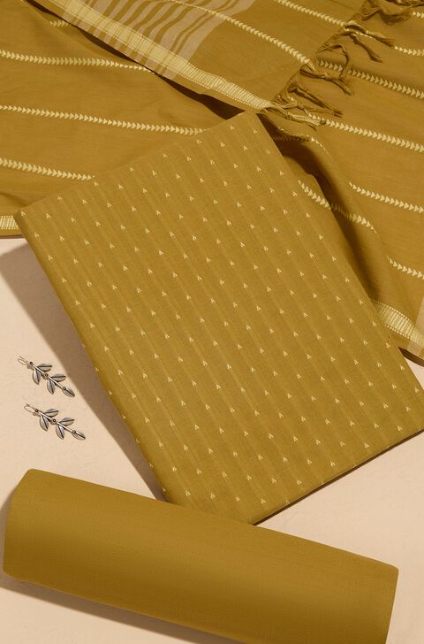 Yellow Woven Pure Cotton Unstitched Suit Set