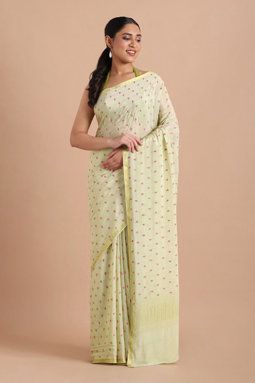 Green Pure Embroidered Saree image number null