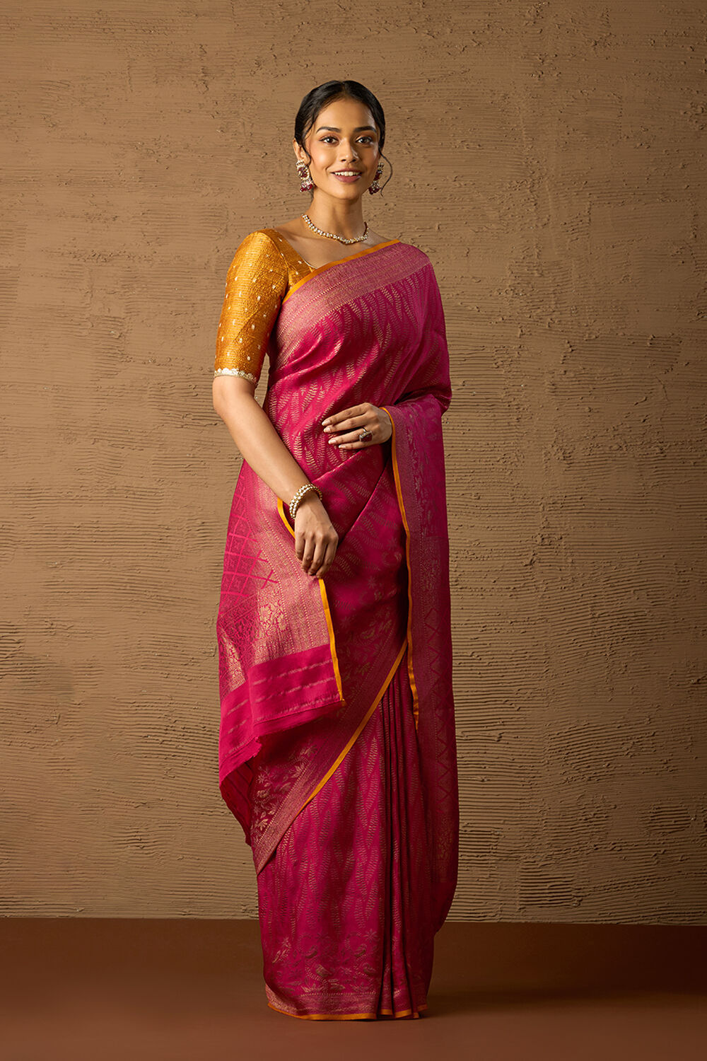 Pink Woven Pure Silk Crepe Saree image number null