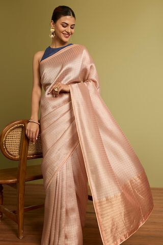 Light Orange Woven Viscose Tissue Saree image number