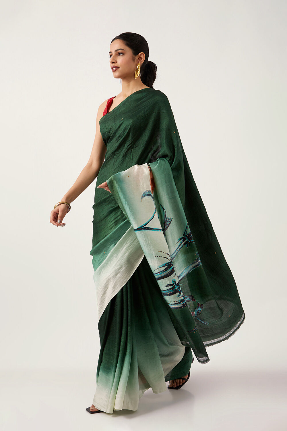 Green Pure Silk Hand Painted Saree image number null